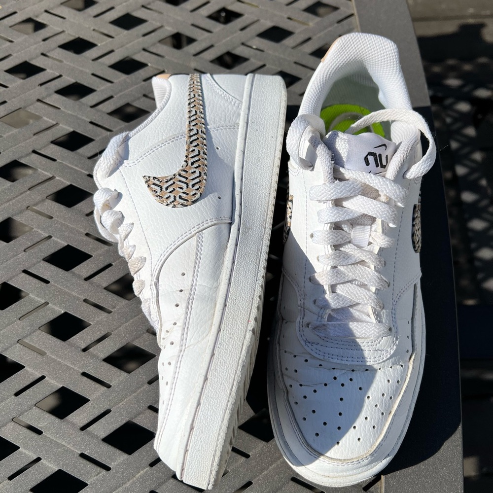 Nike White and Brown Sneakers with Shimmery Swoosh
